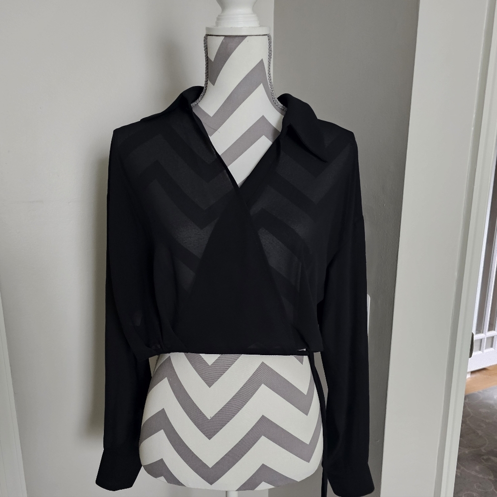 Black Sheer Wrap Top
